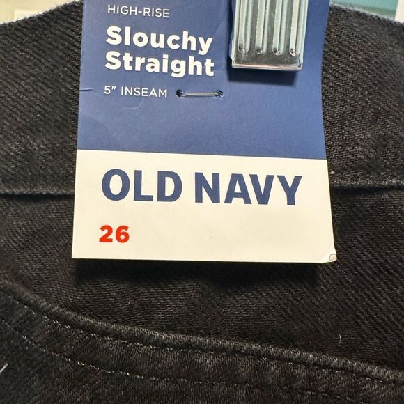 NWT Old Navy Plus Size High Waist Slouchy Straight Black Denim Shorts - Size 26 - Picture 4 of 11